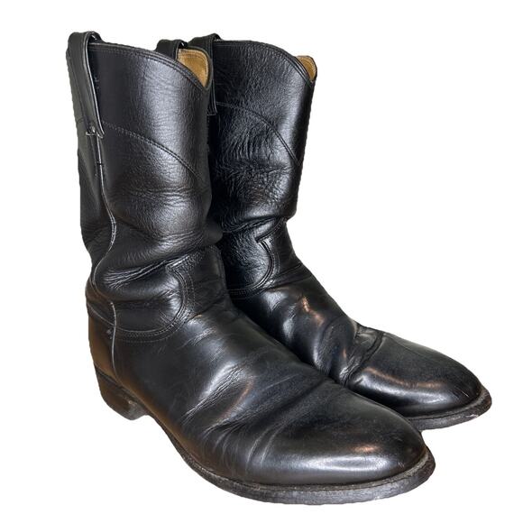 Justin Mens 8.5 D Boots Roper Ranch Pull On Cowboy Leather Black USA 3702 - Picture 1 of 8